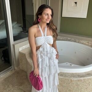 12th Tribe Chateau White Ruffle Maxi Dress